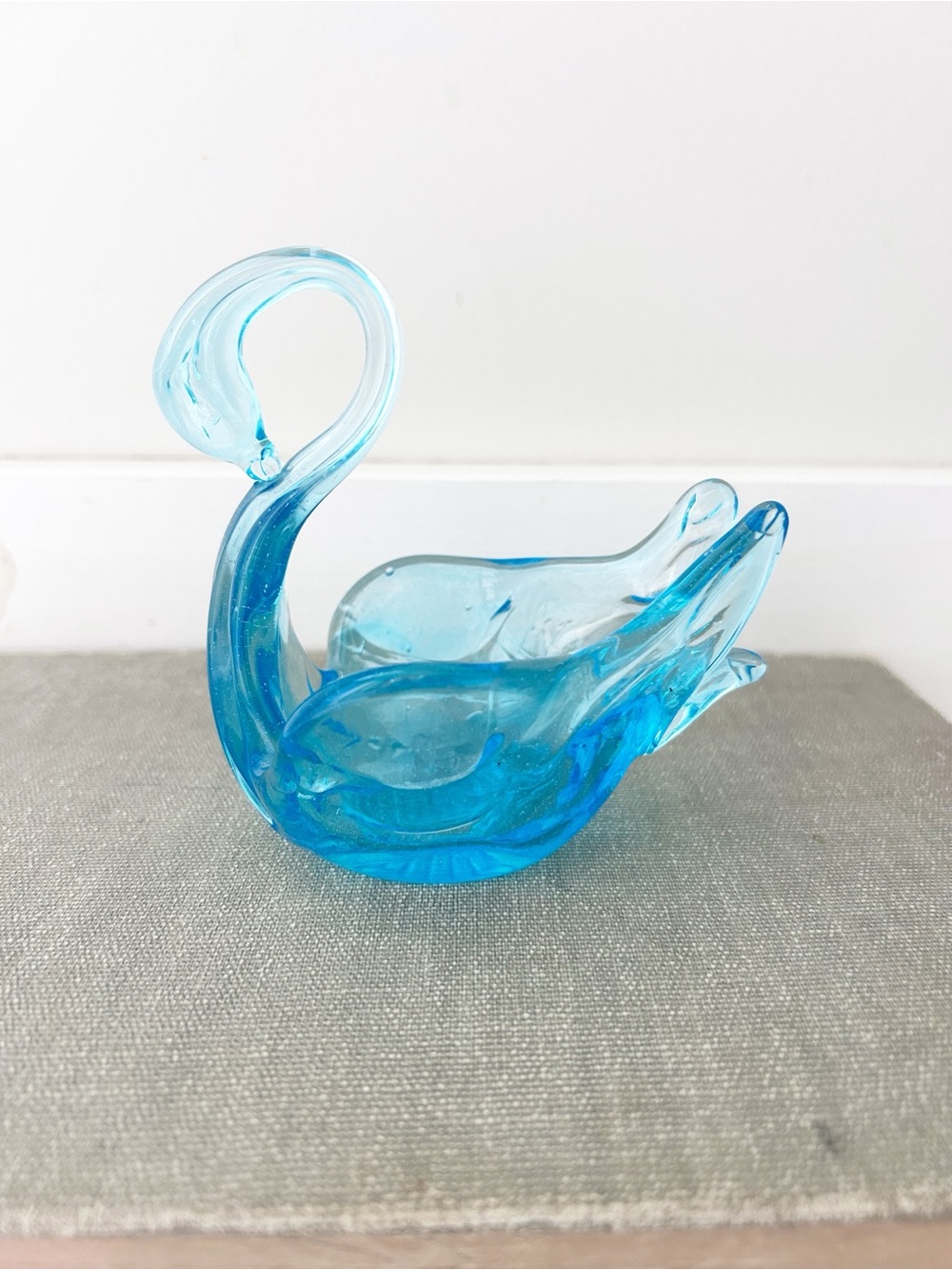 Vintage Blue Glass Swan Trinket Dish Jewelry/ Candy Dish